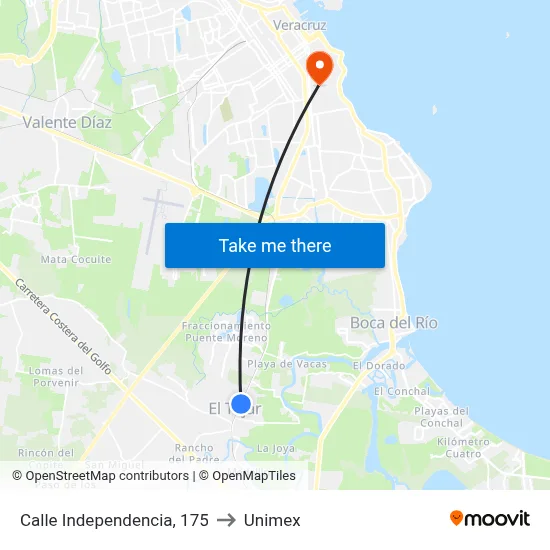 Calle Independencia, 175 to Unimex map