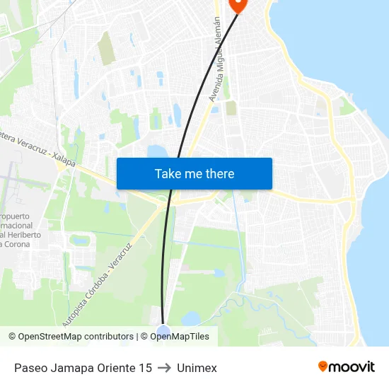 Paseo Jamapa Oriente 15 to Unimex map
