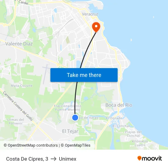 Costa De Cipres, 3 to Unimex map