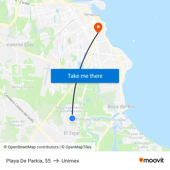 Playa De Parkia, 55 to Unimex map