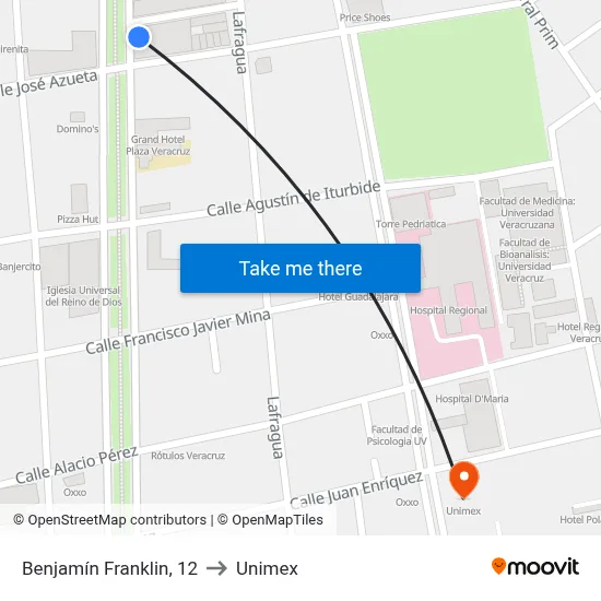 Benjamín Franklin, 12 to Unimex map