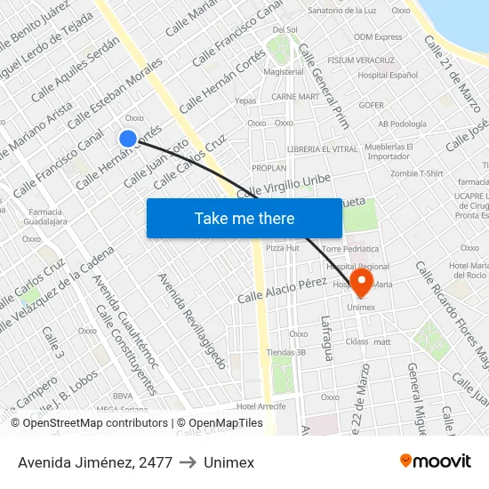 Avenida Jiménez, 2477 to Unimex map