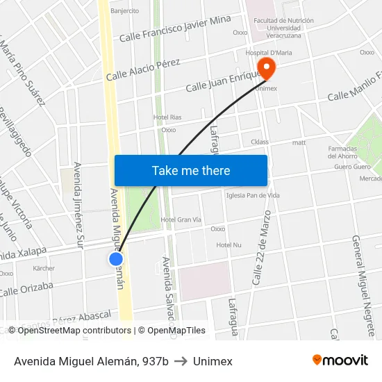 Avenida Miguel Alemán, 937b to Unimex map