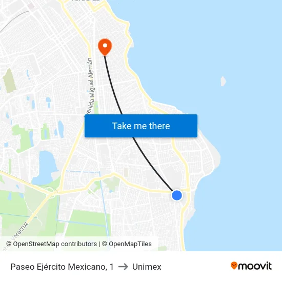 Paseo Ejército Mexicano, 1 to Unimex map
