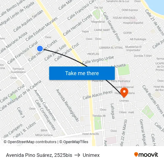Avenida Pino Suárez, 2525bis to Unimex map