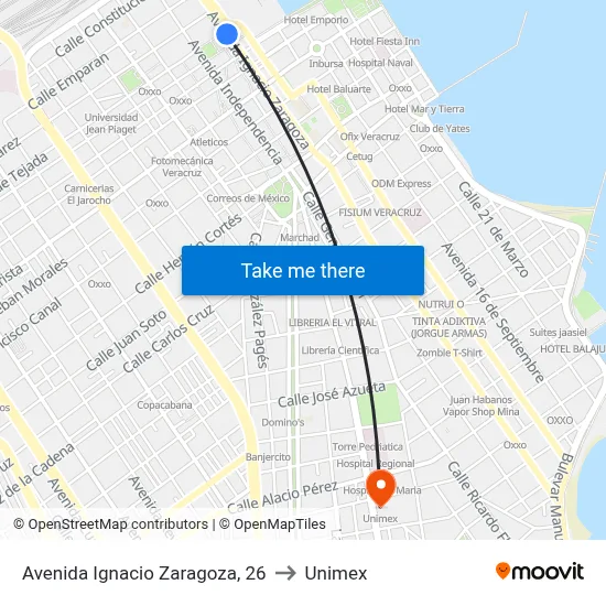 Avenida Ignacio Zaragoza, 26 to Unimex map