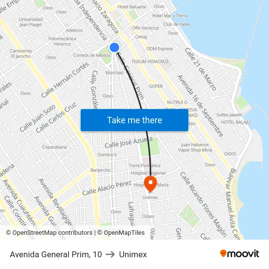 Avenida General Prim, 10 to Unimex map