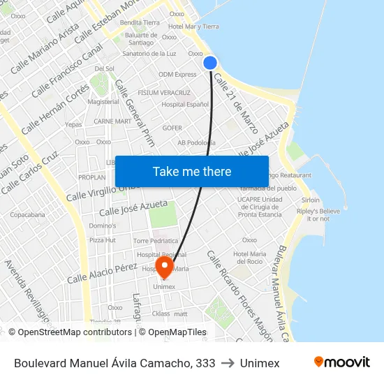 Boulevard Manuel Ávila Camacho, 333 to Unimex map