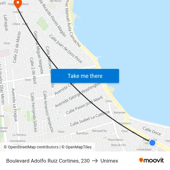 Boulevard Adolfo Ruíz Cortines, 230 to Unimex map