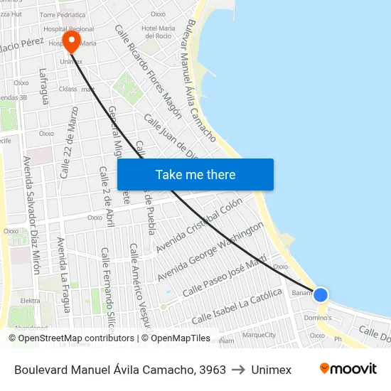 Boulevard Manuel Ávila Camacho, 3963 to Unimex map