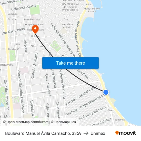 Boulevard Manuel Ávila Camacho, 3359 to Unimex map