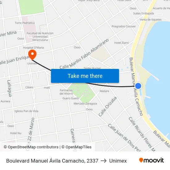 Boulevard Manuel Ávila Camacho, 2337 to Unimex map