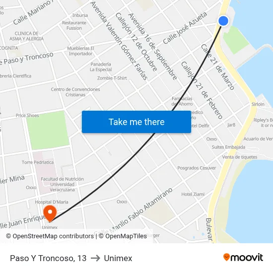 Paso Y Troncoso, 13 to Unimex map