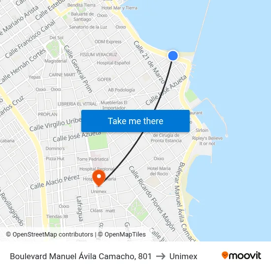 Boulevard Manuel Ávila Camacho, 801 to Unimex map