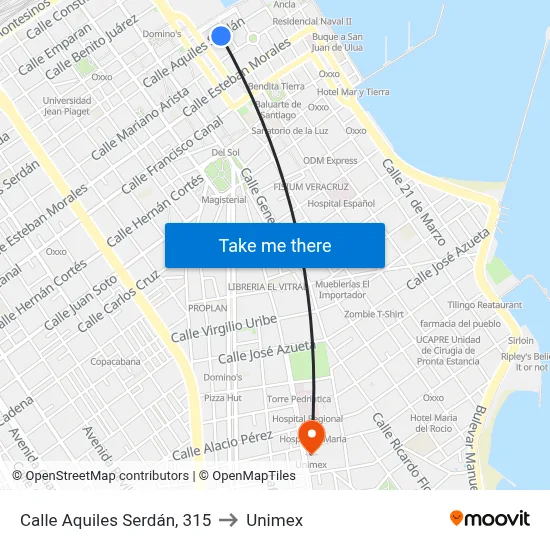 Calle Aquiles Serdán, 315 to Unimex map