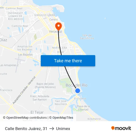 Calle Benito Juárez, 31 to Unimex map