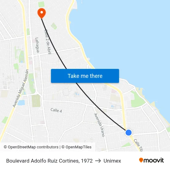 Boulevard Adolfo Ruíz Cortines, 1972 to Unimex map