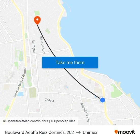 Boulevard Adolfo Ruíz Cortines, 202 to Unimex map