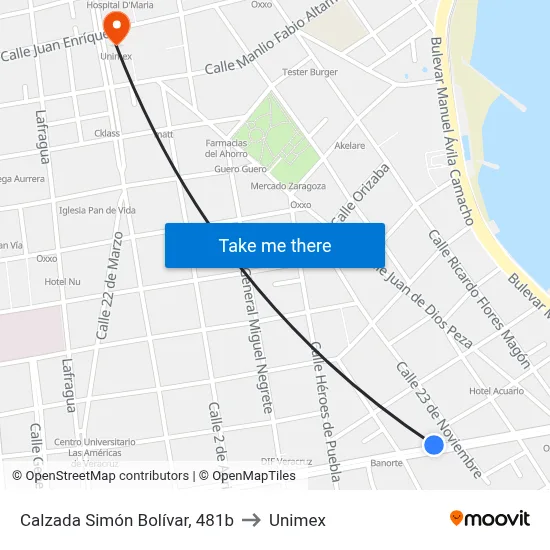 Calzada Simón Bolívar, 481b to Unimex map