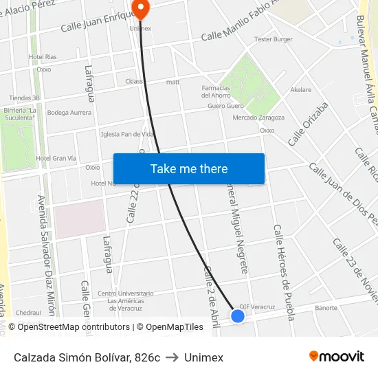 Calzada Simón Bolívar, 826c to Unimex map
