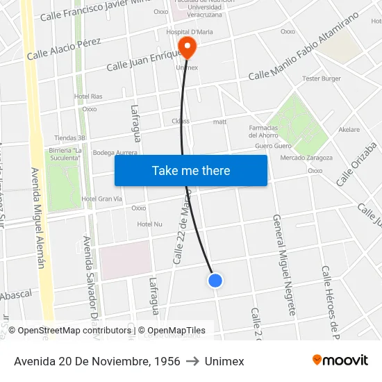 Avenida 20 De Noviembre, 1956 to Unimex map