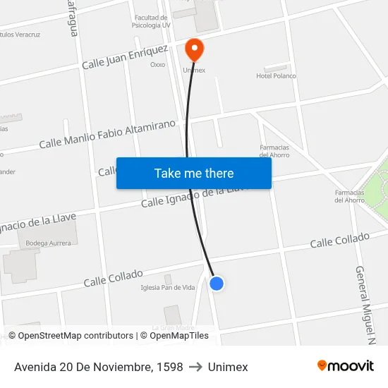 Avenida 20 De Noviembre, 1598 to Unimex map