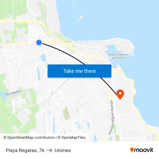 Playa Regatas, 76 to Unimex map