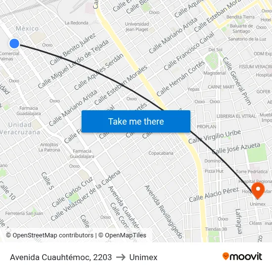 Avenida Cuauhtémoc, 2203 to Unimex map