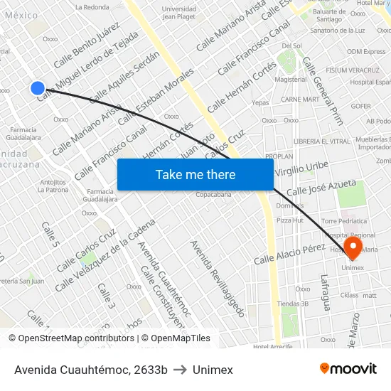 Avenida Cuauhtémoc, 2633b to Unimex map