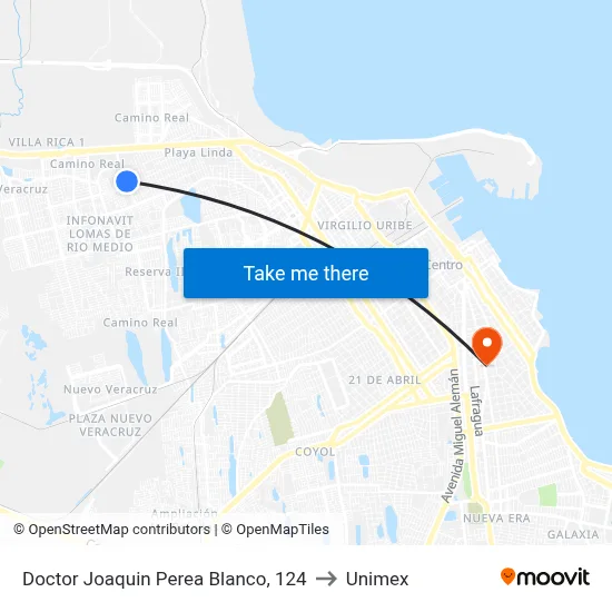 Doctor Joaquin Perea Blanco, 124 to Unimex map