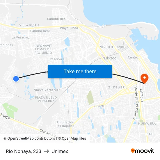 Rio Nonaya, 233 to Unimex map