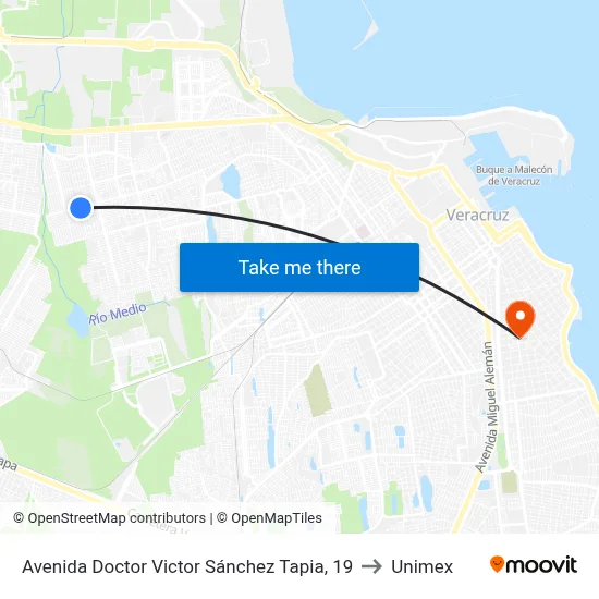 Avenida Doctor Victor Sánchez Tapia, 19 to Unimex map