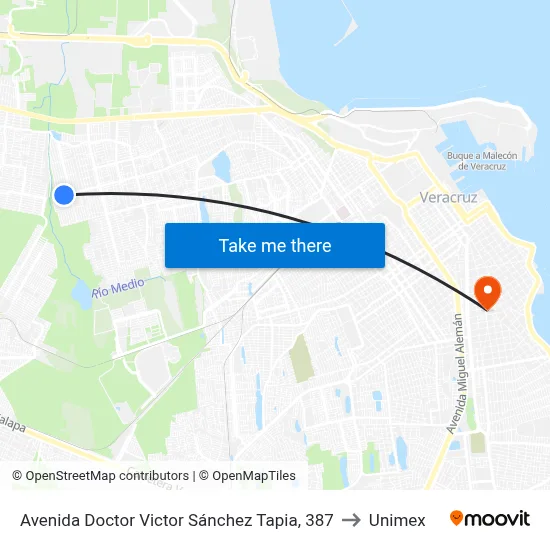 Avenida Doctor Victor Sánchez Tapia, 387 to Unimex map