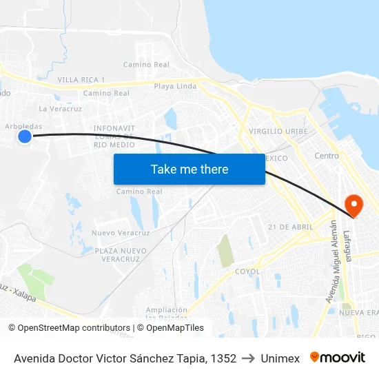 Avenida Doctor Victor Sánchez Tapia, 1352 to Unimex map