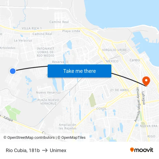 Rio Cubia, 181b to Unimex map