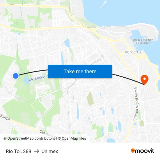 Rio Tol, 289 to Unimex map