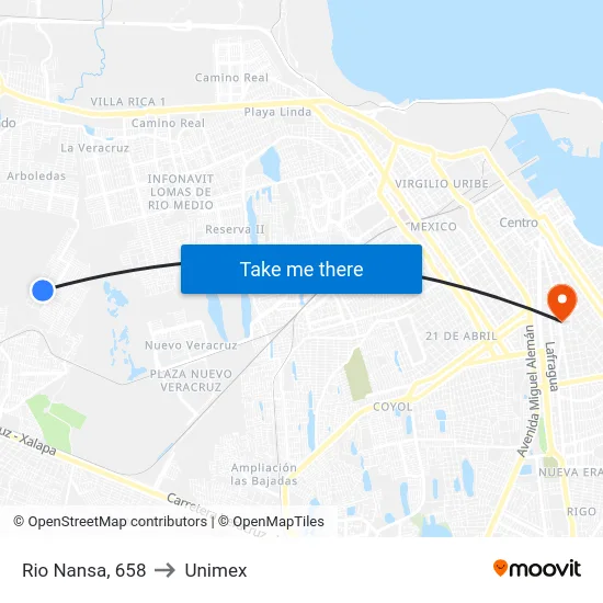 Rio Nansa, 658 to Unimex map