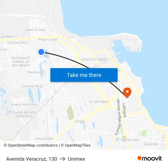 Avenida Veracruz, 130 to Unimex map