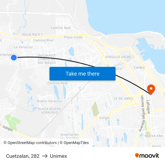 Cuetzalan, 282 to Unimex map