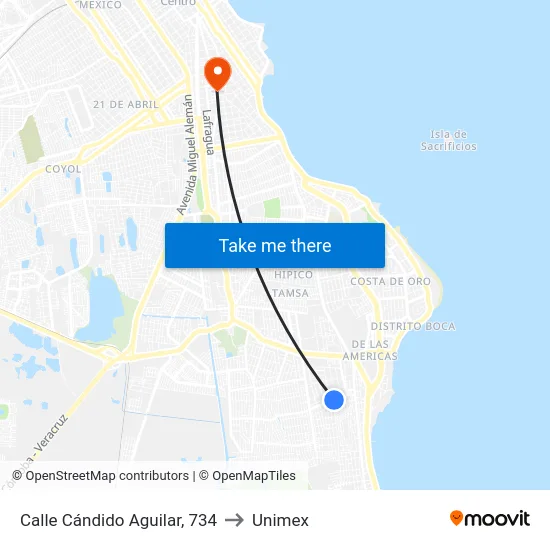 Calle Cándido Aguilar, 734 to Unimex map