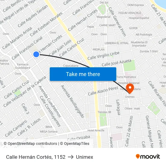 Calle Hernán Cortés, 1152 to Unimex map