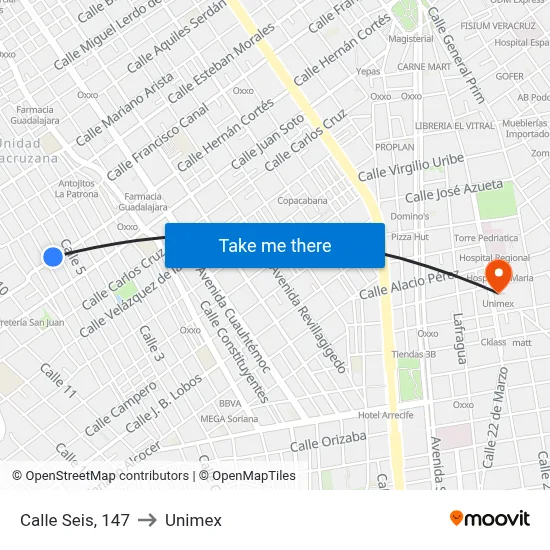 Calle Seis, 147 to Unimex map
