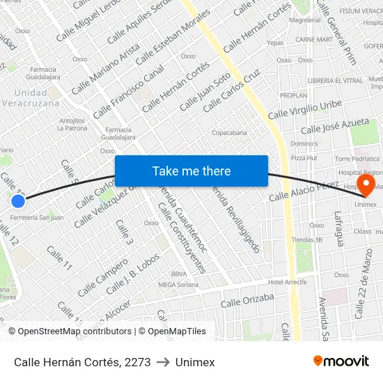 Calle Hernán Cortés, 2273 to Unimex map