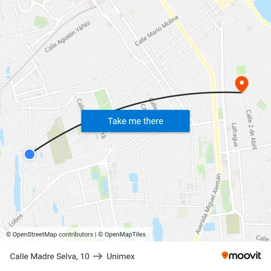 Calle Madre Selva, 10 to Unimex map