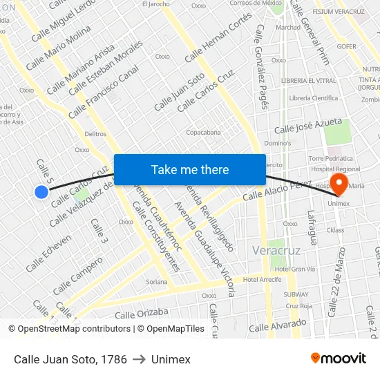 Calle Juan Soto, 1786 to Unimex map