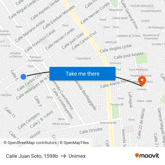 Calle Juan Soto, 1598b to Unimex map