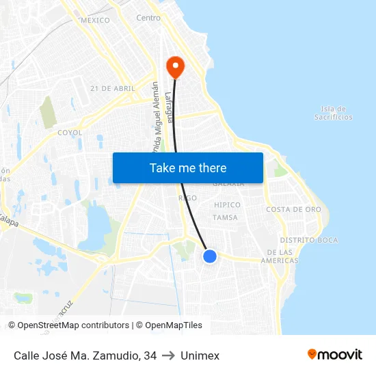 Calle José Ma. Zamudio, 34 to Unimex map