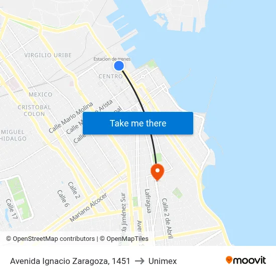 Avenida Ignacio Zaragoza, 1451 to Unimex map