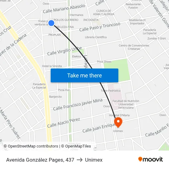 Avenida González Pages, 437 to Unimex map