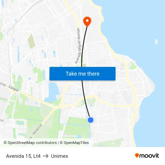 Avenida 15, Lt4 to Unimex map
